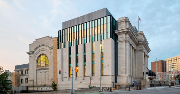 The exterior of the Supreme Court of Canada building.